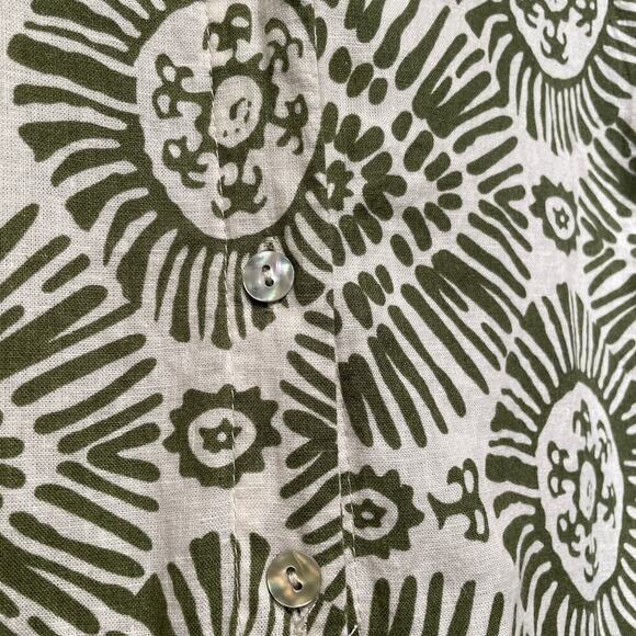 Haute Hippie Green Sunburst Blouse, M | Linen Blend, Tie-Front, Boho Luxe NWOT - Picture 8 of 9